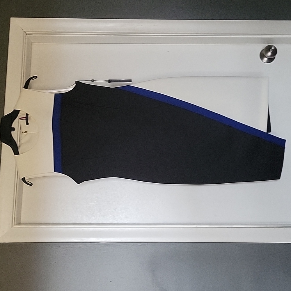 Tommy Hilfiger Scuba Sheath dress with asymmetrical hem. Size 8.